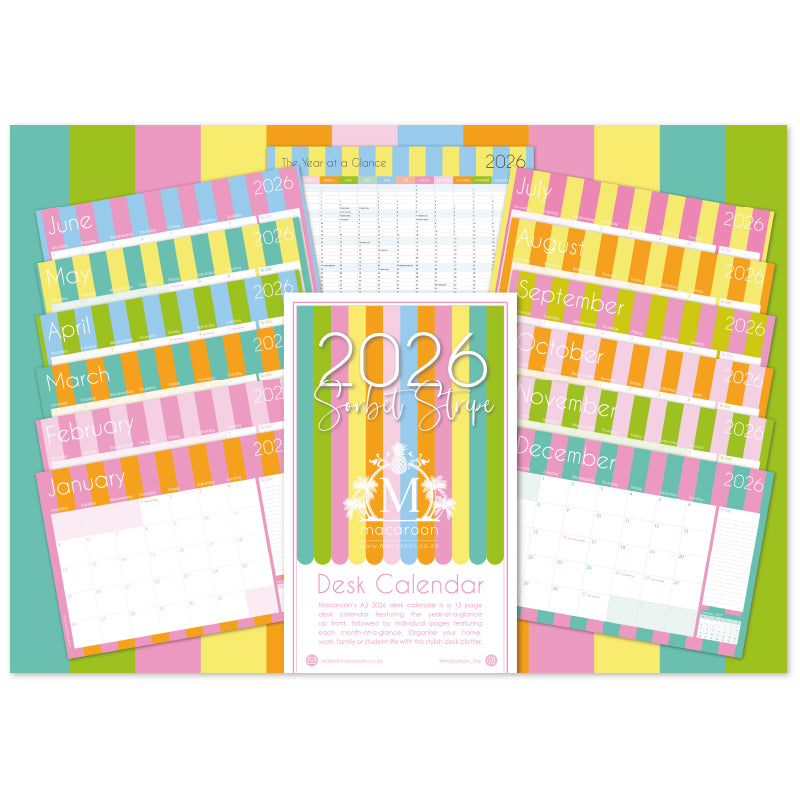 2026 Desk Calendar - Sorbet Stripe