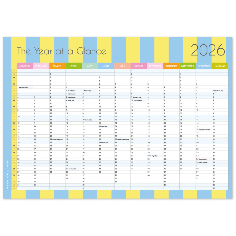 2026 Desk Calendar - Sorbet Stripe