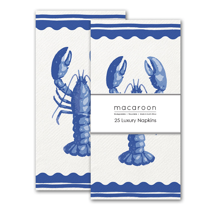 Disposable Slim Luxury Napkins - Block Lobster Blue