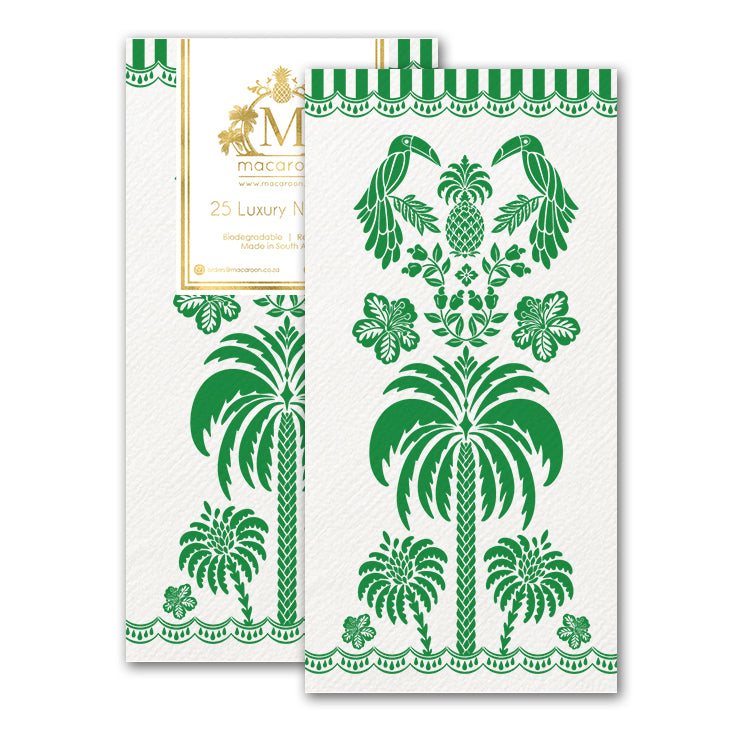 Disposable Slim Luxury Napkins - Green Palm & Plume