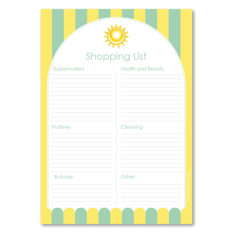 A5 Shopping List - Classic Sun