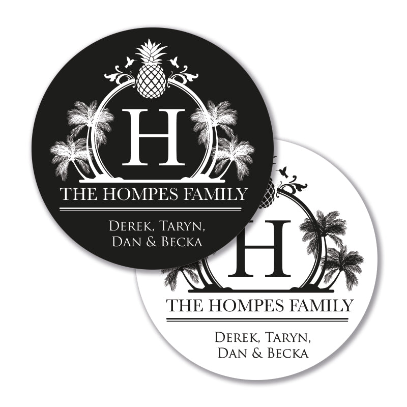 Personalised Gift Stickers - Tropical Crest - Black & White