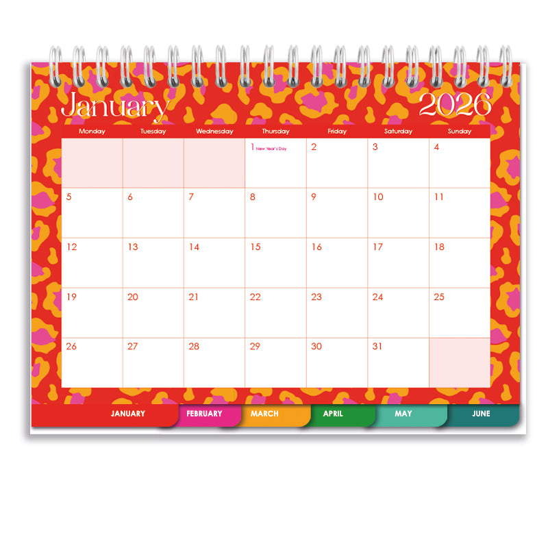 2026 Tabbed A5 Tent Calendar - Lumo Leopard