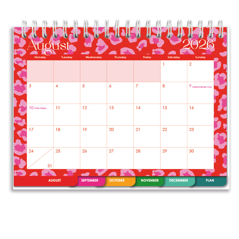 2026 Tabbed A5 Tent Calendar - Lumo Leopard