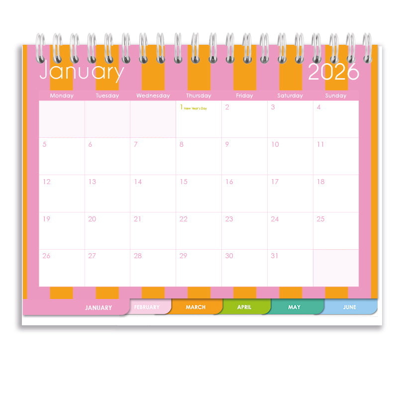 2026 Tabbed A5 Tent Calendar - Sorbet Stripe