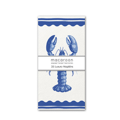Disposable Slim Luxury Napkins - Block Lobster Blue