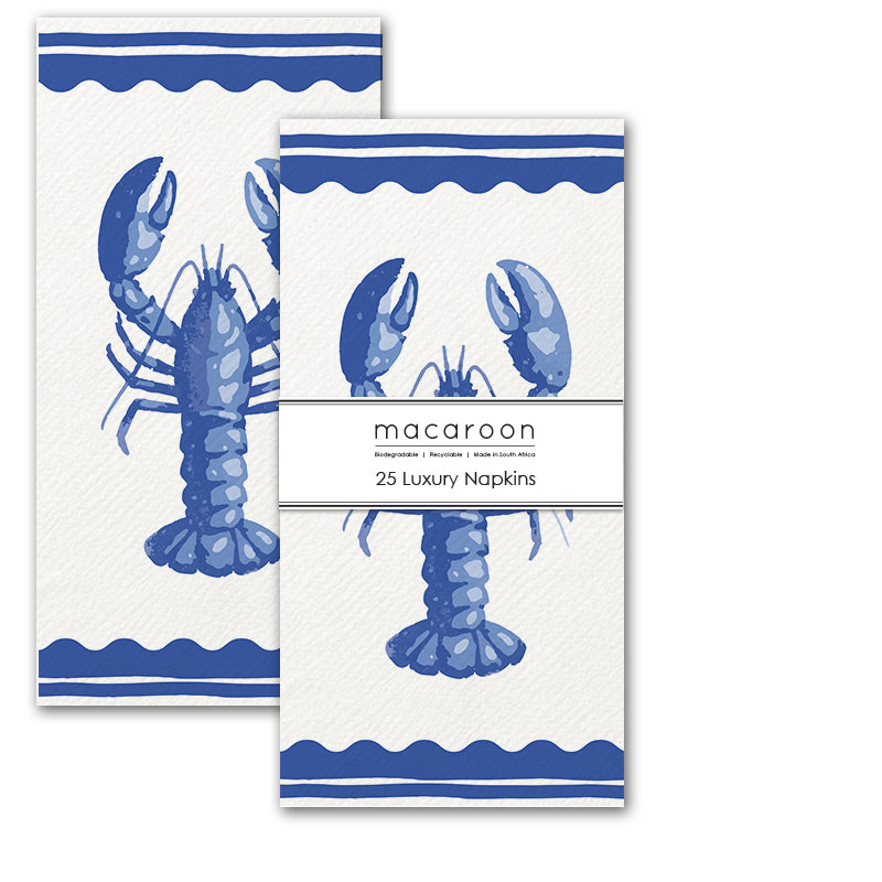 Disposable Slim Luxury Napkins - Block Lobster Blue