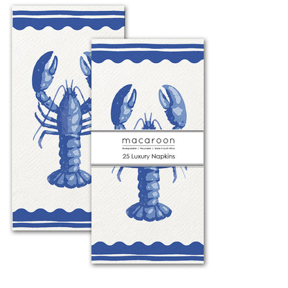 Disposable Slim Luxury Napkins - Block Lobster Blue