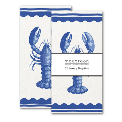 Disposable Slim Luxury Napkins - Block Lobster Blue
