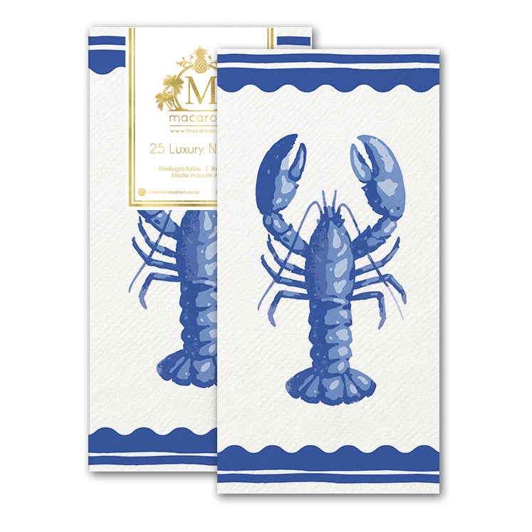 Disposable Slim Luxury Napkins - Block Lobster Blue
