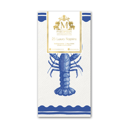 Disposable Slim Luxury Napkins - Block Lobster Blue