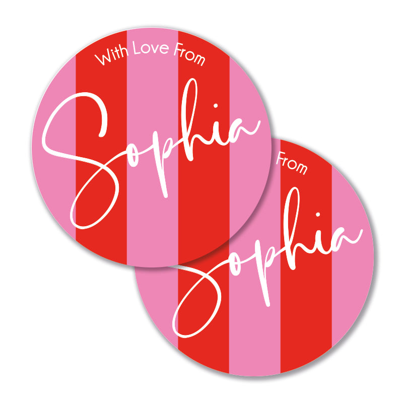 Personalised Gift Stickers - Circus Stripe - Ruby