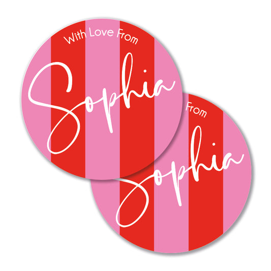 Personalised Gift Stickers - Circus Stripe - Ruby