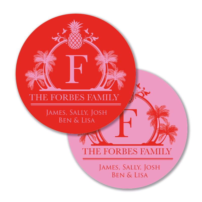 Personalised Gift Stickers - Tropical Crest - Ruby