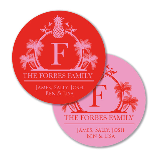 Personalised Gift Stickers - Tropical Crest - Ruby