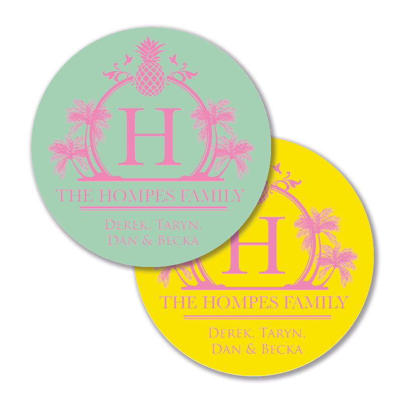Personalised Gift Stickers - Tropical Crest - Sorbet