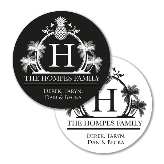 Personalised Gift Stickers - Tropical Crest - Black & White