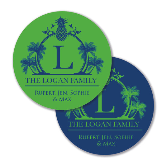 Personalised Gift Stickers - Tropical Crest - Emerald