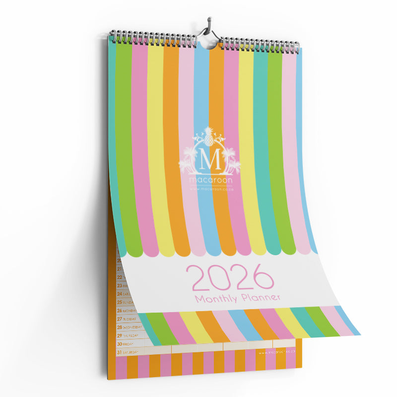 2026 A3 Monthly Wall Planner - Sorbet Stripe