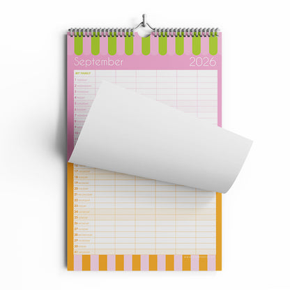2026 A3 Monthly Wall Planner - Sorbet Stripe