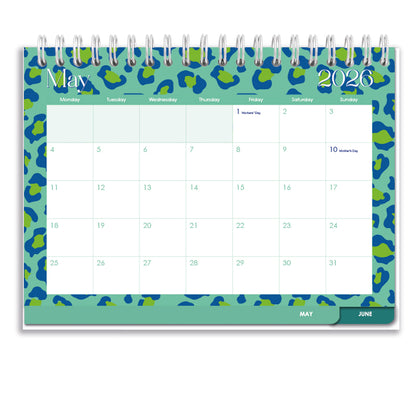 2026 Tabbed A5 Tent Calendar - Lumo Leopard