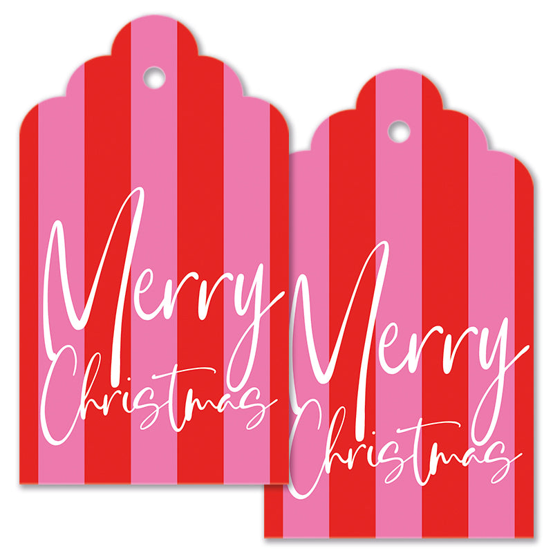 Tag Set - Merry Christmas Stripe - Cherry