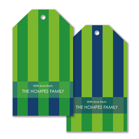 Personalised Gift Tag Set - Circus Stripe - Emerald