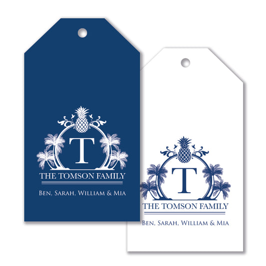 Personalised Gift Tag Set - Tropical Crest - Blue