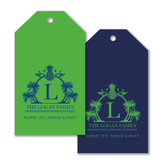 Personalised Gift Tag Set - Tropical Crest. Emerald