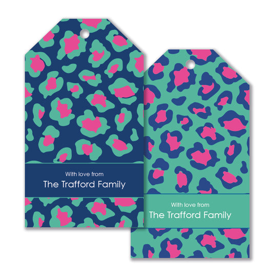 Personalised Gift Tag Set - Lumo Leopard Sapphire