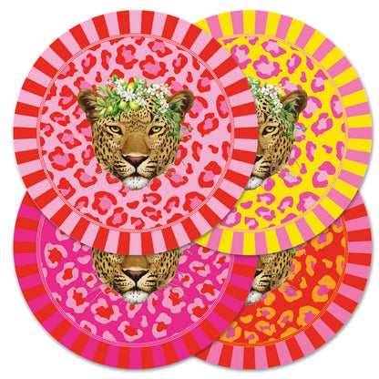 Disposable Round Placemats - Lumo Leopard - Ruby
