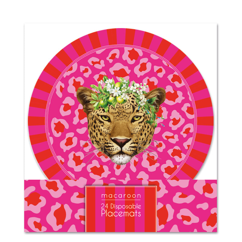 Disposable Round Placemats - Lumo Leopard - Ruby