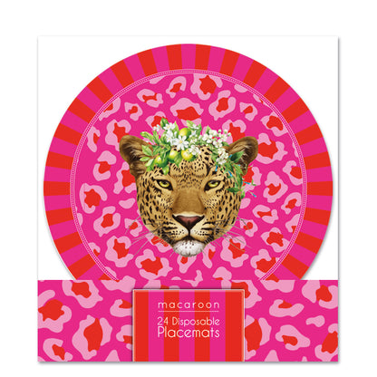 Disposable Round Placemats - Lumo Leopard - Ruby