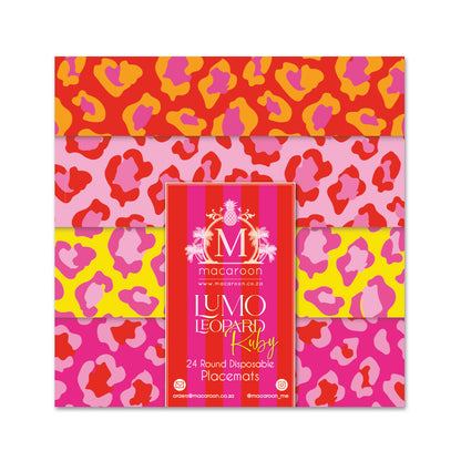 Disposable Round Placemats - Lumo Leopard - Ruby