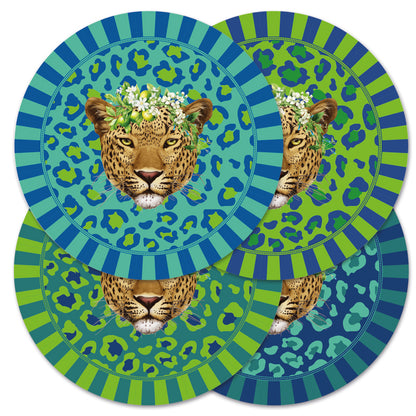 Disposable Round Placemats - Lumo Leopard - Tanzanite