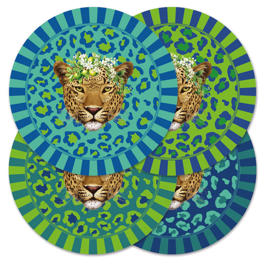 Disposable Round Placemats - Lumo Leopard - Tanzanite