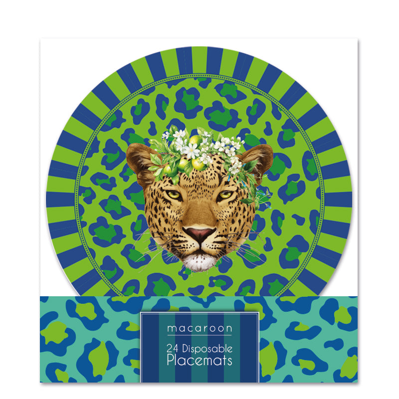 Disposable Round Placemats - Lumo Leopard - Tanzanite