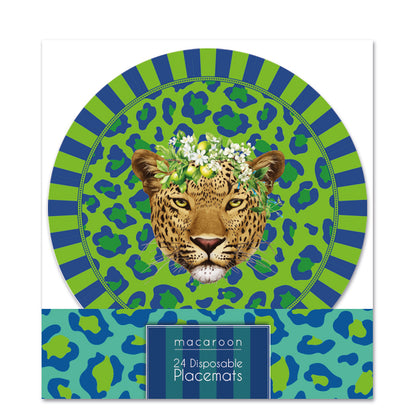 Disposable Round Placemats - Lumo Leopard - Tanzanite