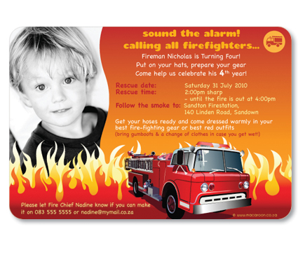 Macaroon Personalised Fireman Invitation