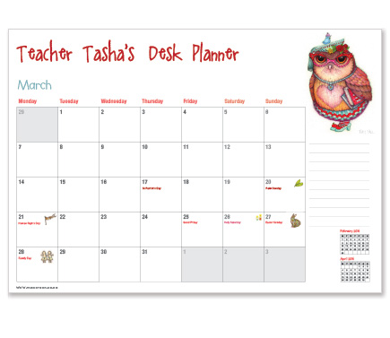 Macaroon 2019 Personalised Desk Calendar Owlivia