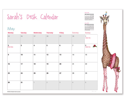 Macaroon 2020 Personalised Desk Calendar Ballerina Giraffe